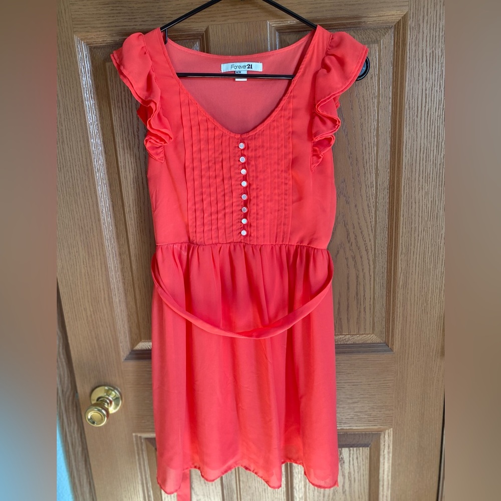 Forever 21 melon/coral-colored dress. Medium. Hits above the knee.
